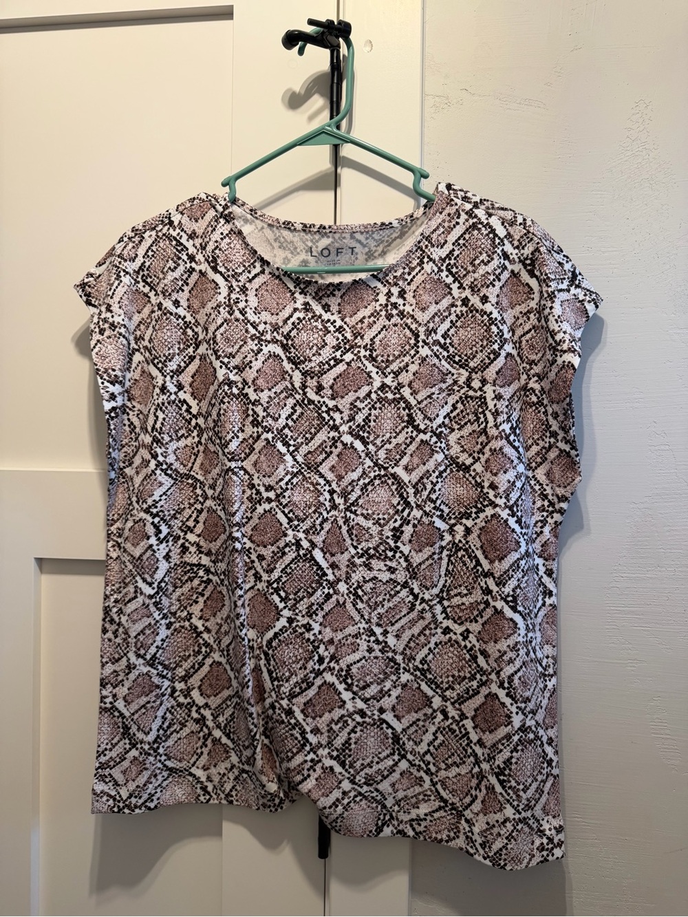 LOFT Brown and White Snake-Print Short Sleeve Blouse